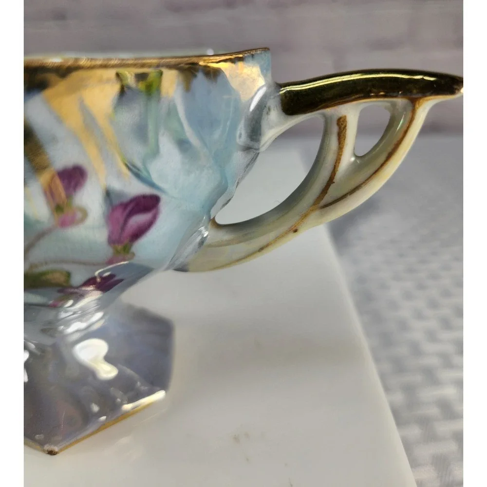 Vintage Royal Sealy China Japan‎ Footed Tea Cup & Saucer Opalesant Pink Purple